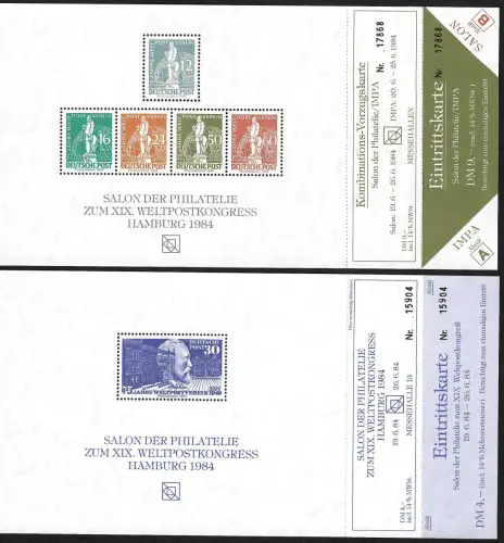 2x Eintrittskarte 1984: Salon der Philatelie, Hamburg