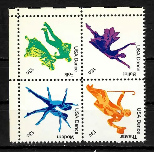 USA: Dance, Theater, Ballet, Folk, Modern, postfrisch, 4x stamps