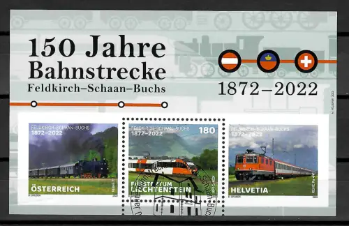 Schweiz 2022: 150 Jahre Bahnstrecke Feldkirch-Schaan-Buchs, gestempelt