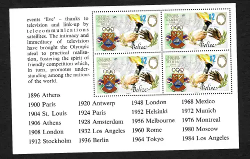 Belize 1984: Olympische Spiele Los Angeles,  Fackellauf, postfrisch