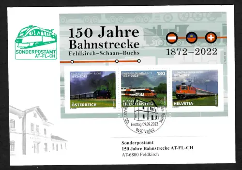 Schweiz 2022: 150 Jahre Bahnstrecke Feldkirch-Schaan-Buchs, FDC