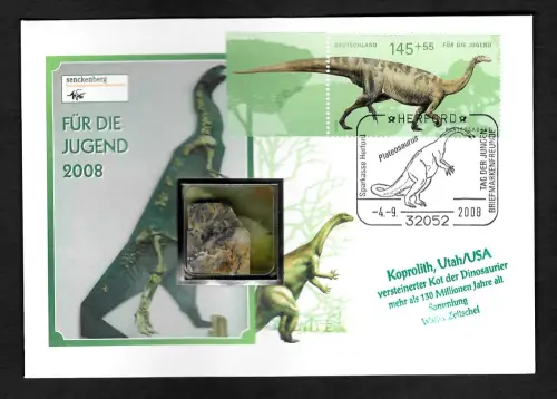 Bund 2008: Plateosaurus mit Koprolith, Sonderbeleg, mit Dinokot !!!