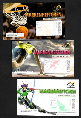 Bund 2023: Für den Sport - Paralympische Sportarten 3x Markenheftchen gestempelt