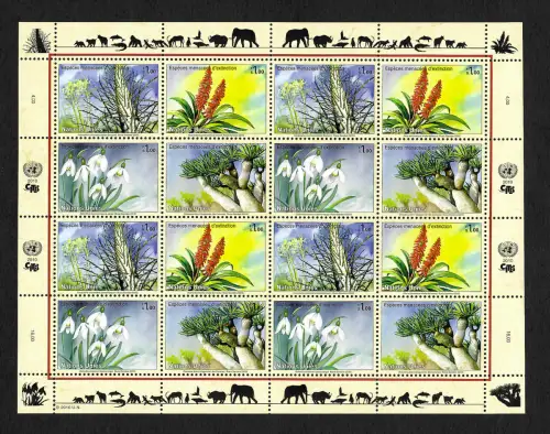 UNO Genf 2021: 4er Block Espèces menacées d' extinction, Kleinbogen postfrisch