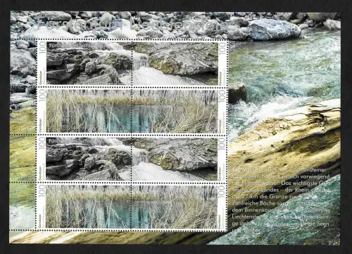 Liechtenstein 2020: Gewässer, 4 Briefmarken im Block, postfrisch