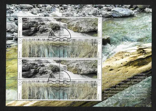 Liechtenstein 2020: Gewässer, Block gestempelt