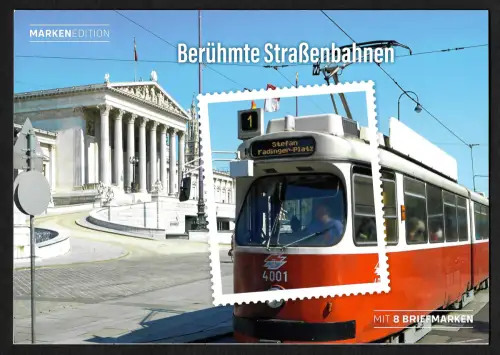 Österreich 2021: Straßenbahnen - Markenedition, Block mit 8 Marken im Folder, **