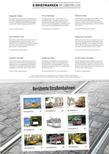 Österreich 2021: Straßenbahnen - Markenedition, Block mit 8 Marken im Folder, **