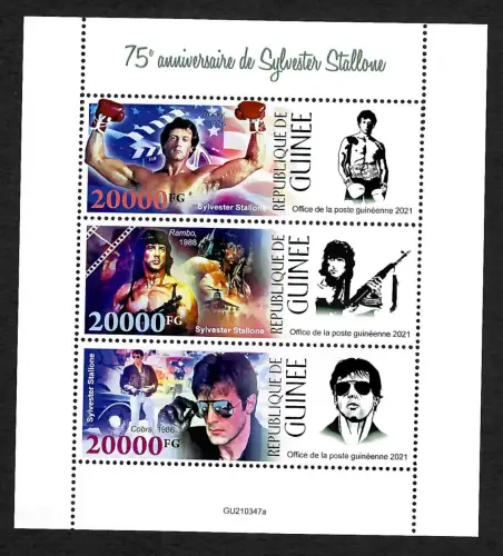 Guinea 2021: 75e anniversaire de Sylvester Stallone, postfrisch