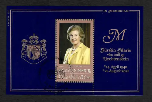 Liechtenstein 2021: Fürstin Marie von und zu Liechtenstein, gestempelt