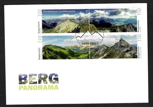 Liechtenstein 2022: Bergpanorama, 4er Block, FDC