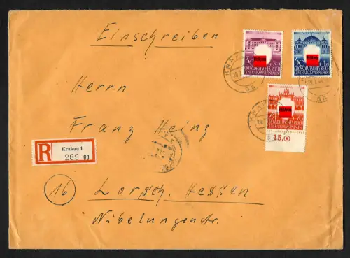 Generalgouvernement GG: Einschreiben Krakau nach Lorsch