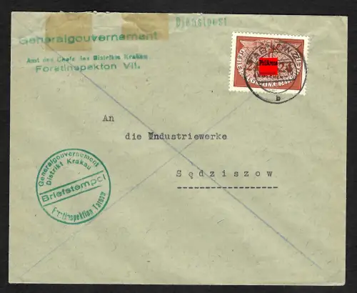 Generalgouvernement GG: Brief der Forstinspektion Tarnow nach Sedziszow 1941