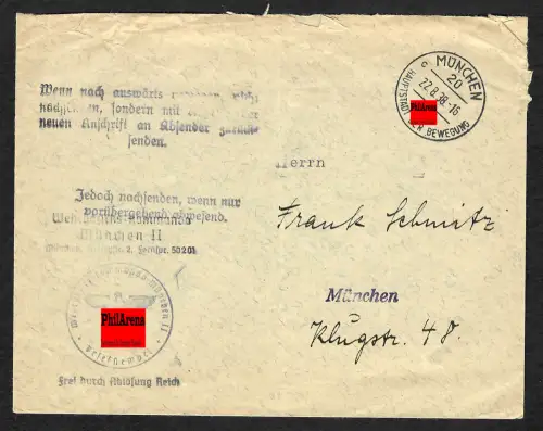 DR: Dienstbrief München 1938, Nachsendestempel - Anweisungen