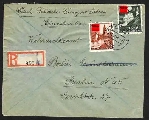 Generalgouvernement GG: Einschreiben Krakau 1940, Bahnpostpolizei