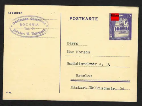 Generalgouvernement GG: Bochnia Gästehaus nach Breslau, Juni 1944 - Alles Prima