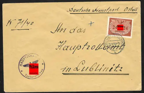 Generalgouvernement GG: Dienstbrief Hauptzollamt Tschenstochau nach Lublinitz 40