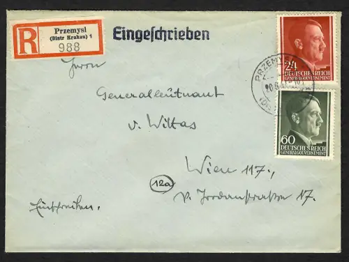 Generalgouvernement GG: Einschreiben Przemysl - Wien  Generalleutnant von Wittas