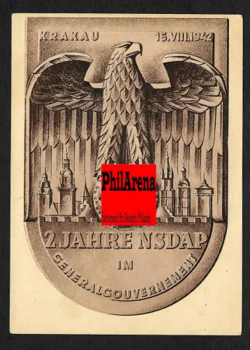 Generalgouvernement GG: Offizielle Gedenkkarte der DPO - Druckverschiebung oben