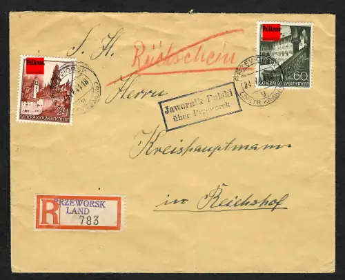 Generalgouvernement GG: R-Brief Przeworsk Land, Agenturstempel Jawornik Polski