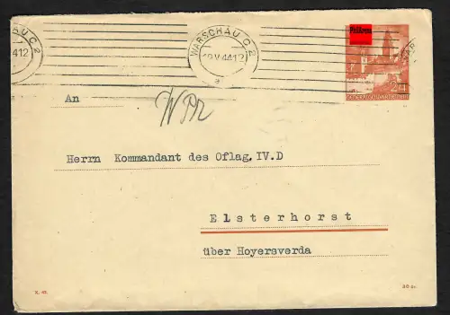 Generalgouvernement GG: Ganzsachenumschlag U2/03, an OFLAG IV D, Elsterhorst