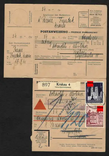 Generalgouvernement GG: Postanweisung Krakau 4 nach Krosno 1941, zurück