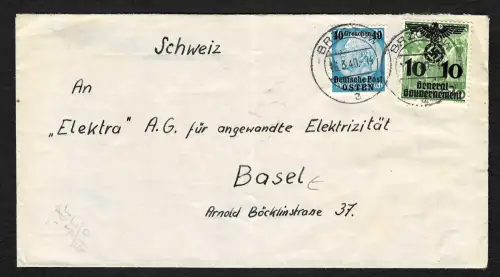 GG Auslandspost: Brzozow: Firmenbrief nach Basel/Schweiz 16.03.1940