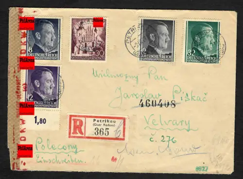 GG Auslandspost: Einschreiben Petrikau nach Velvary/Tschechien