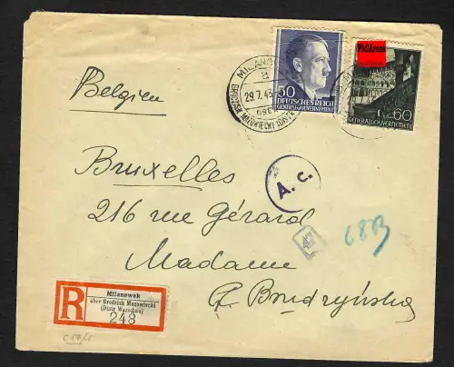 GG Auslandspost: Einschreiben Milanowek nach Brüssel/Belgien, 7.43