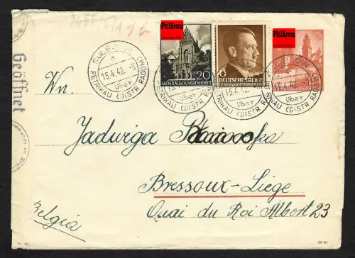 GG Auslandspost: Umschlag mit Zusatzfrankatur Sulejow/Petrikau nach Belgien 4.42