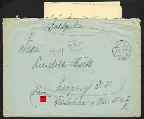 GG Feldpost Warschau nach Leipzig mit Feldpostprüfstelle Zensur 1942 Briefinhalt