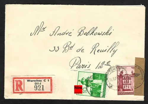 GG Auslandspost: Einschreiben Warschau nach Paris, portogerecht
