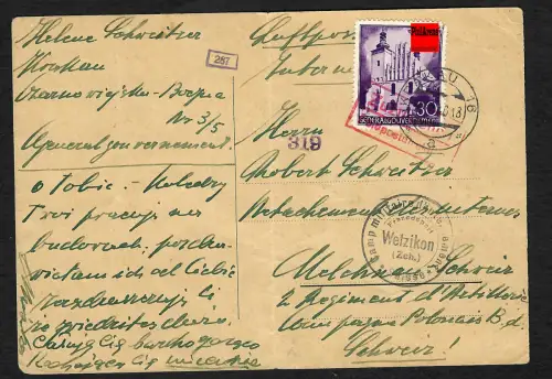 GG Auslandspost: Postkarte von Krakau 16 in die Schweiz - Interniertenpost