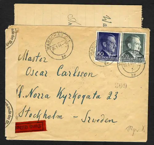 GG Auslandspost: Eilbrief Warschau 1944 nach Stockholm/Schweden, Briefinhalt