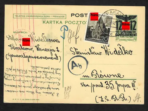 GG Auslandspost: P6 Ganzsache 1940 von Krakau  nach Russland