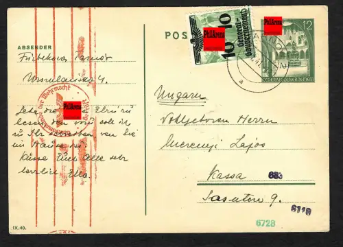 GG Auslandspost: Ganzsache Tarnow nach Ungarn, 1.41