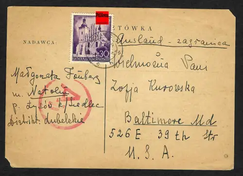 GG Auslandspost: Postkarte Siedlec/Warschau nach Baltimore USA, 12.1940