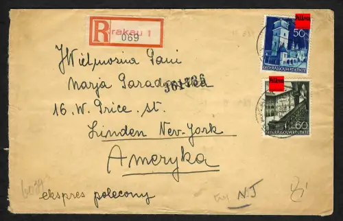 GG Auslandspost: Einschreiben Krakau nach USA, 11.1940