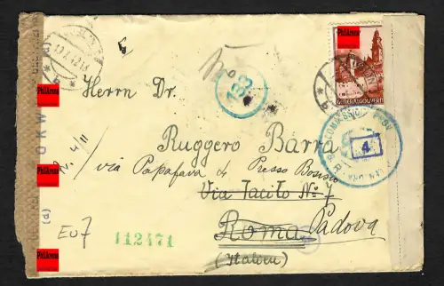 GG Auslandspost: Einschreiben Lublin nach Rom-Weiterleitung Inlandstarif 10.1942