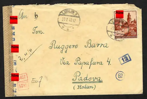 GG Auslandspost: Brief Lublin nach Padova 10.1942