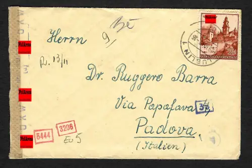 GG Auslandspost: Brief Lublin nach Padova, 10.1942,  Zensur