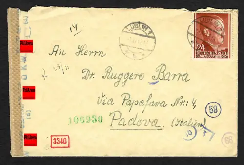 GG Auslandspost: Brief Lublin nach Padova, 11.1942,  Zensur