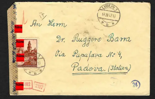 GG Auslandspost: Brief Lublin nach Padova/Italien, 11.1942