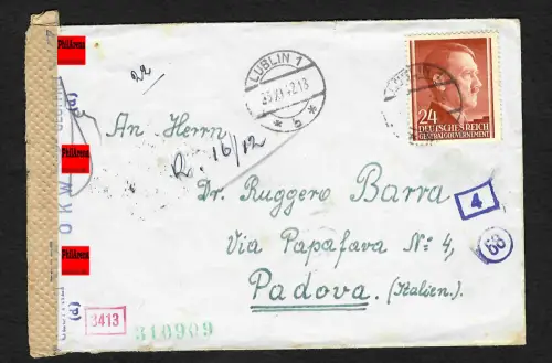 GG Auslandspost: Brief Lublin nach Padova/Italien, 11.1942.