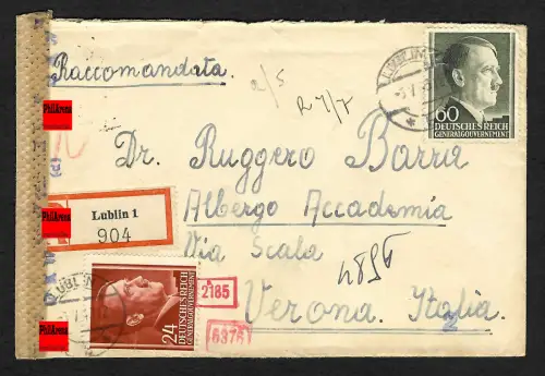 GG Auslandspost: Einschreiben Lublin nach Verona/Italien, 5.1943