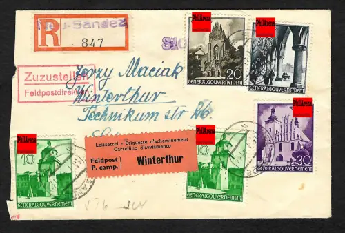 GG Auslandspost: Einschreiben Neu-Sandez-Winterthur-Interniertenpost, 2x Zensur