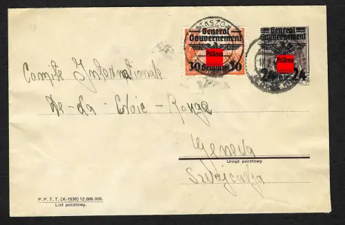 GG Auslandspost: Ganzsachenumschlag U1 von Staszow nach Genf - Rotes Kreuz