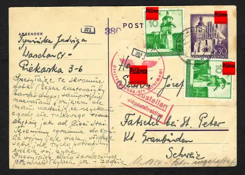 GG Auslandspost: Ganzsache Warschau nach Ratschel/St., Peter/Schweiz