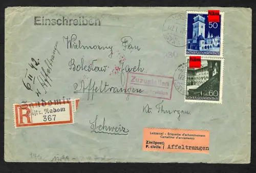 GG Auslandspost: Einschreiben Sandomir nach Affeltrangen, Interniertenpost