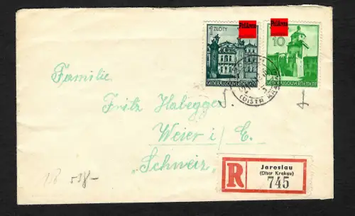 GG Auslandspost: Einschreiben Jaroslau - Weier/Schweiz, 1942